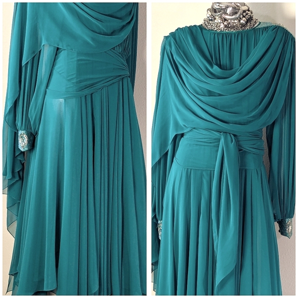 ViNTage Chiffon Fairy Whimsical "Mother of Bride" Evening Wedding Fluid Dress - Picture 3 of 16
